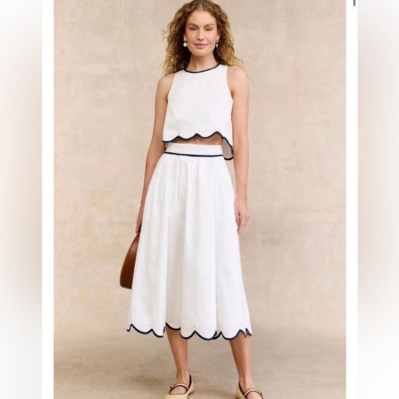 French Connection Dresses & Skirts - French Connection White Scallop-Trim Matching Set